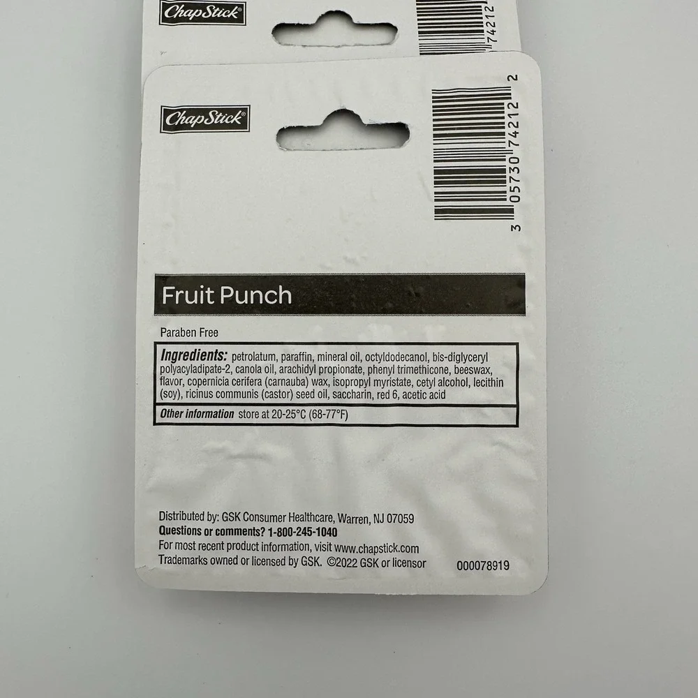3 Packs Chapstick FRUIT PUNCH .15 oz Lip Balm Skin Protectant‎ Paraben Free